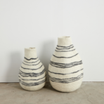 Tribal Lines Hand-Felted Wool Natural White Gourd Basket - Image 2