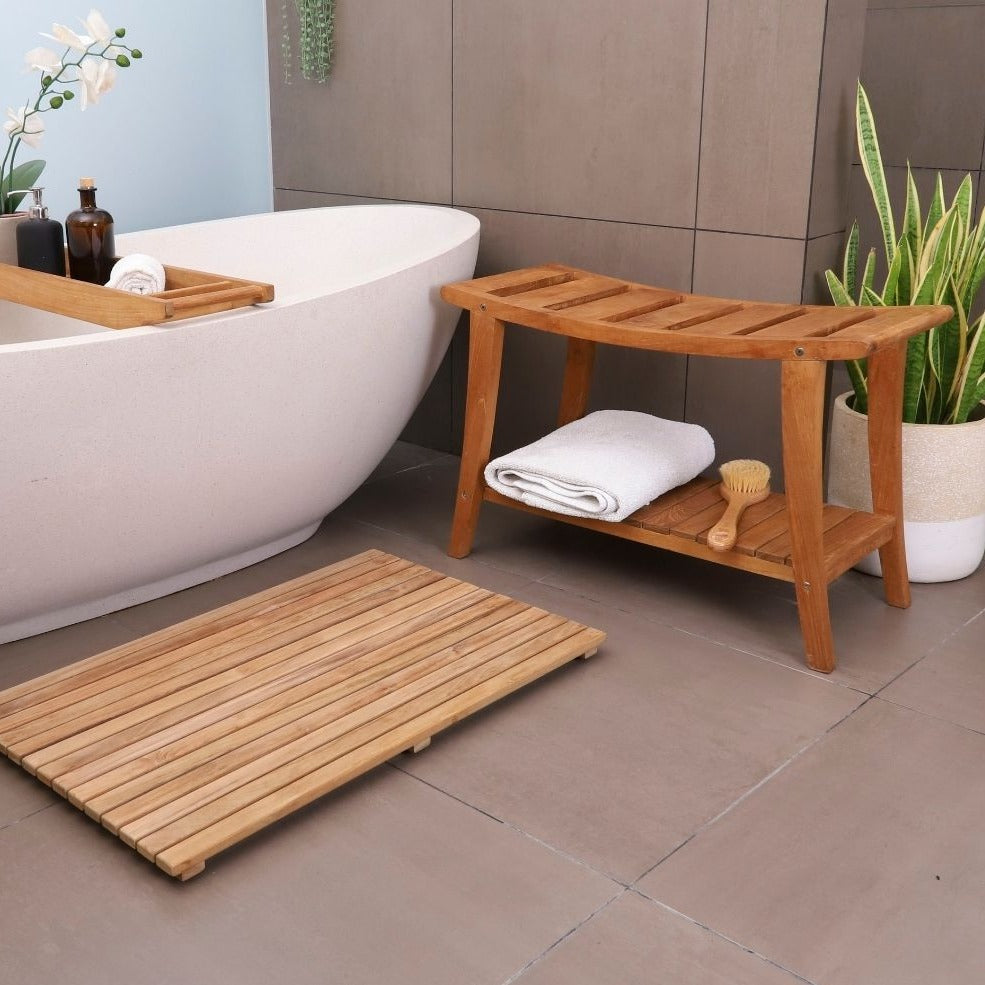 LifestyleImage_MainClaim_2_aaa73bc4-051c-44ac-abed-77c927a47c8e.jpg Taipei Natural Teak Shower and Bath Curved Spa Bench with Shelf - Image 1