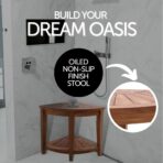 Tanzania Oiled Teak Shower and Bath Corner Stool with Shelf - 17.5" - Image 4