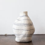 Tribal Lines Hand-Felted Wool Natural White Gourd Basket - Image 3