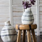 Tribal Lines Hand-Felted Wool Natural White Gourd Basket