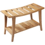 Taipei Natural Teak Shower and Bath Curved Spa Bench with Shelf - Image 2