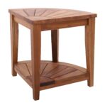 Tanzania Oiled Teak Shower and Bath Corner Stool with Shelf - 17.5" - Image 3