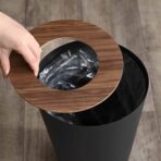 Trash Can - Round - Steel + Wood - Image 13