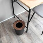 Trash Can - Round - Steel + Wood - Image 11