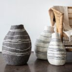 Tribal Lines Hand-Felted Wool Natural White Gourd Basket - Image 5