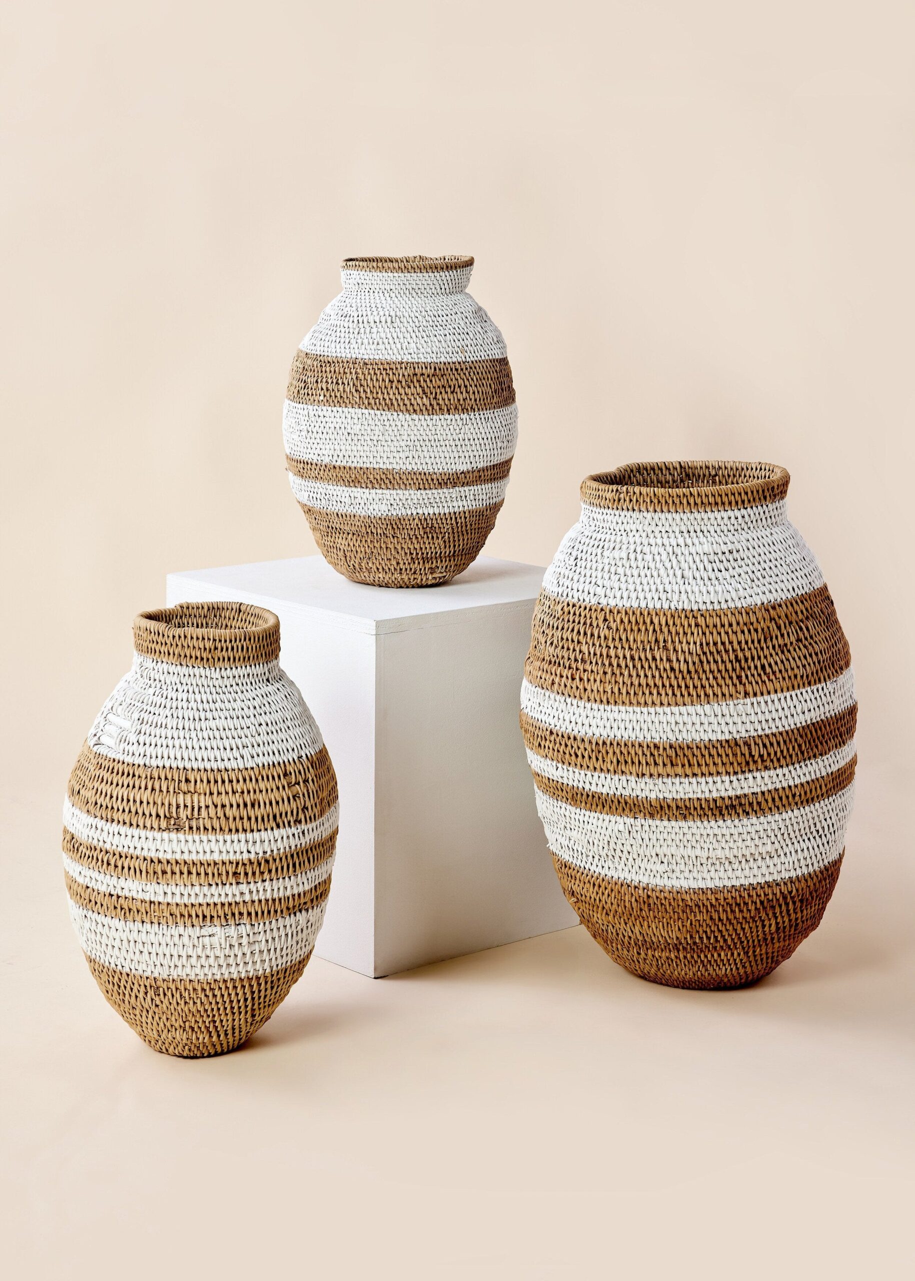 White Striped Buhera Basket - Image 1